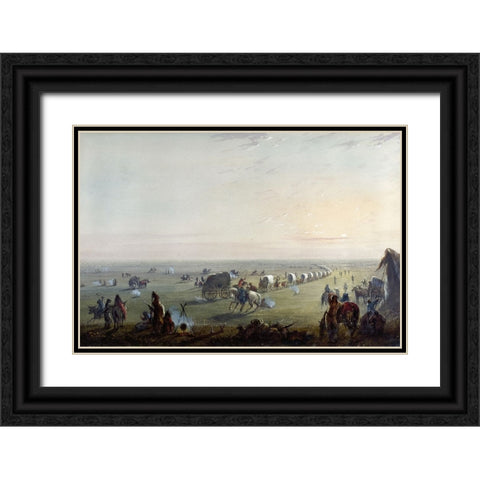 Breaking up Camp at Sunrise Black Ornate Wood Framed Art Print with Double Matting by Miller, Alfred Jacob