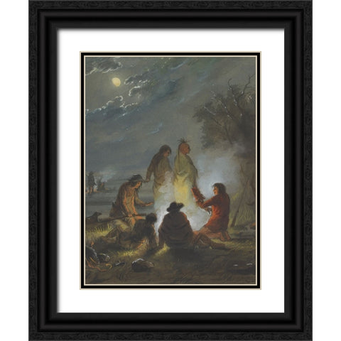 Camp Fire, Preparing the Evening Meal Black Ornate Wood Framed Art Print with Double Matting by Miller, Alfred Jacob