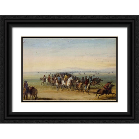 Caravan en Route Black Ornate Wood Framed Art Print with Double Matting by Miller, Alfred Jacob