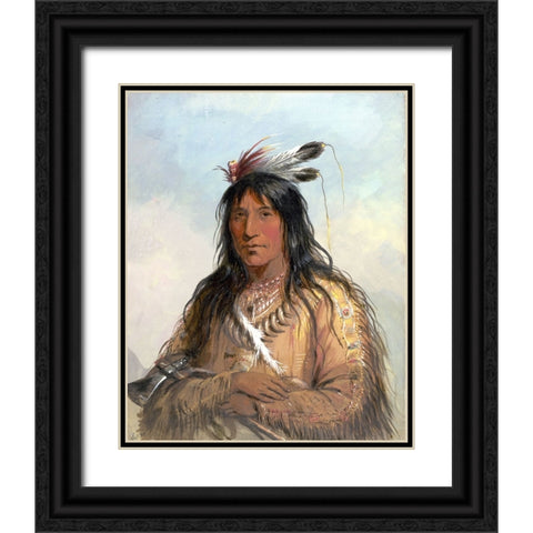 Head of Matau Tathonca, Bull Bear, an Ogillalah Black Ornate Wood Framed Art Print with Double Matting by Miller, Alfred Jacob