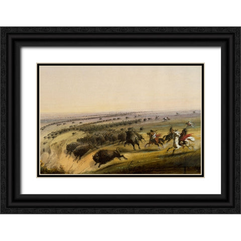 Hunting Buffalo Black Ornate Wood Framed Art Print with Double Matting by Miller, Alfred Jacob