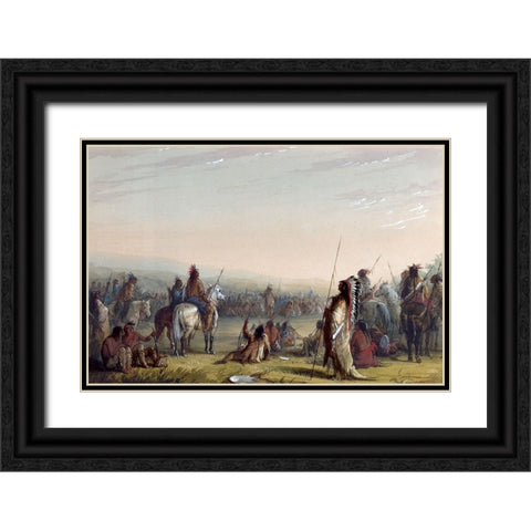 Indian Council Black Ornate Wood Framed Art Print with Double Matting by Miller, Alfred Jacob