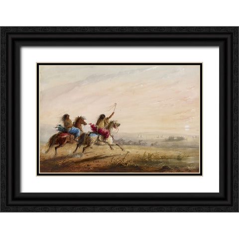 Indian Girls, Racing Black Ornate Wood Framed Art Print with Double Matting by Miller, Alfred Jacob