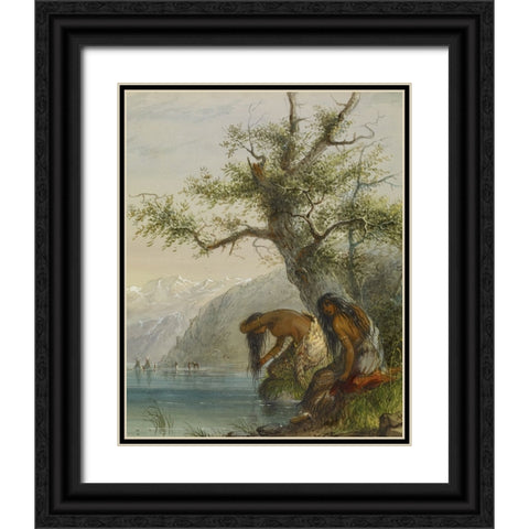 Indian Toilet Black Ornate Wood Framed Art Print with Double Matting by Miller, Alfred Jacob