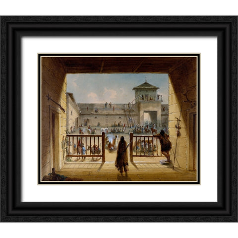 Interior of Fort Laramie Black Ornate Wood Framed Art Print with Double Matting by Miller, Alfred Jacob