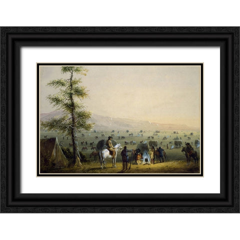 Our Camp Black Ornate Wood Framed Art Print with Double Matting by Miller, Alfred Jacob