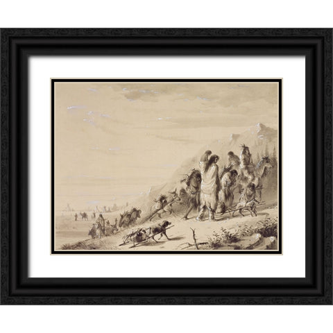 Pawnee Indians Migrating Black Ornate Wood Framed Art Print with Double Matting by Miller, Alfred Jacob