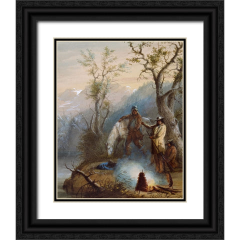 Roasting the Hump Rib Black Ornate Wood Framed Art Print with Double Matting by Miller, Alfred Jacob