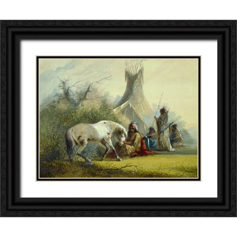 Shoshone Indian and his Pet Horse Black Ornate Wood Framed Art Print with Double Matting by Miller, Alfred Jacob