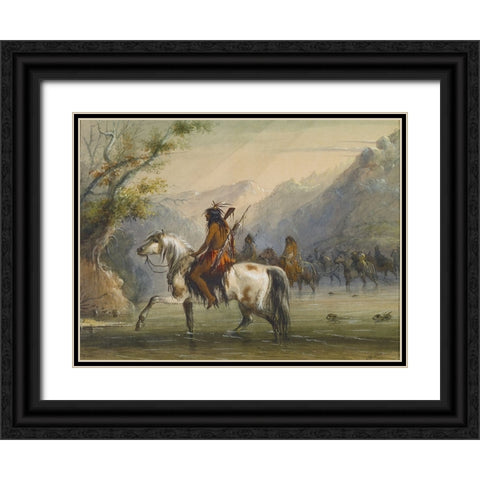 Fording a River Black Ornate Wood Framed Art Print with Double Matting by Miller, Alfred Jacob