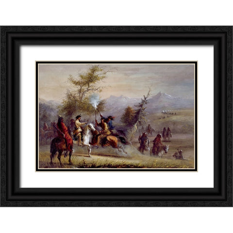 The Greeting Black Ornate Wood Framed Art Print with Double Matting by Miller, Alfred Jacob