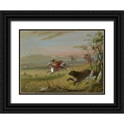The Grizzly Bear Black Ornate Wood Framed Art Print with Double Matting by Miller, Alfred Jacob
