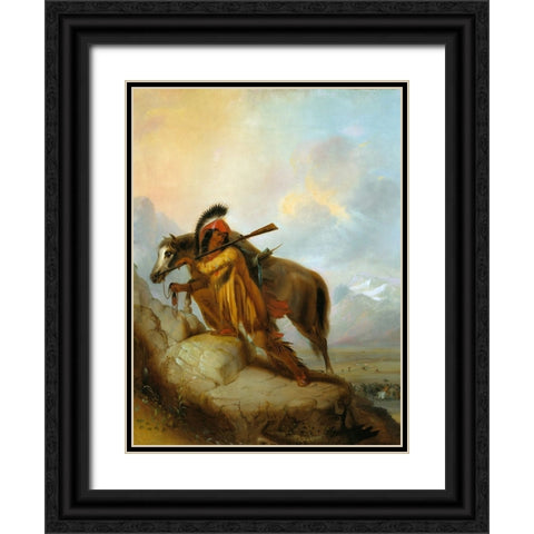The Scalplock Black Ornate Wood Framed Art Print with Double Matting by Miller, Alfred Jacob