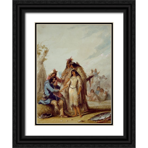 The Trappers Bride Black Ornate Wood Framed Art Print with Double Matting by Miller, Alfred Jacob