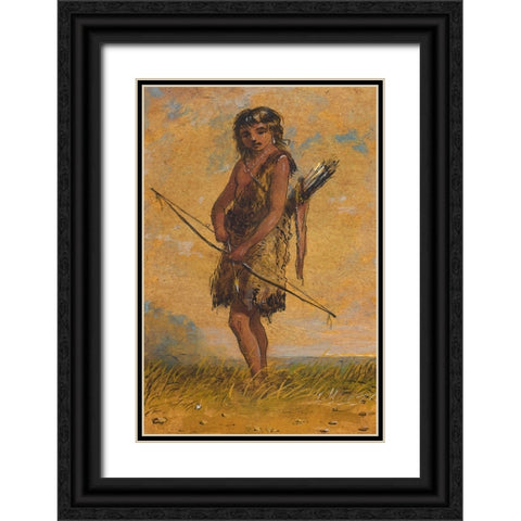 Indian Boy Black Ornate Wood Framed Art Print with Double Matting by Miller, Alfred Jacob