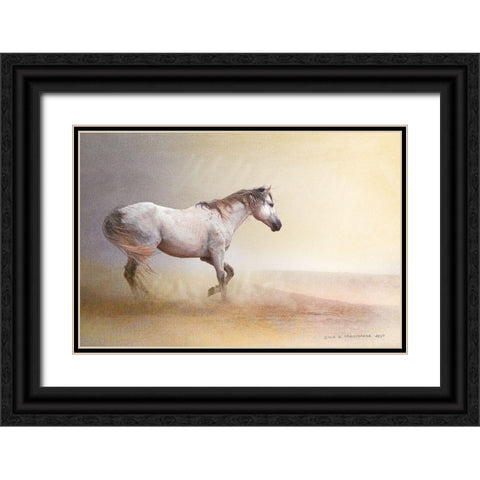 Dust Storm White Horse Black Ornate Wood Framed Art Print with Double Matting by Vest, Christopher