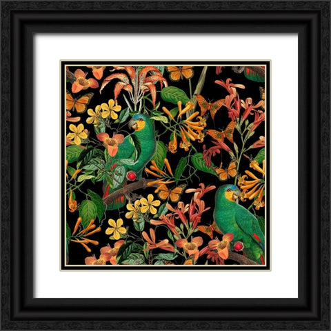Happy Parakeets Black Ornate Wood Framed Art Print with Double Matting by Haase, Andrea