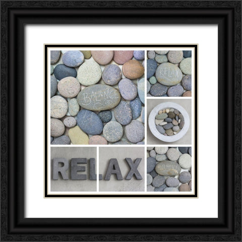 Zen Pebble Relax Collage Black Ornate Wood Framed Art Print with Double Matting by Haase, Andrea