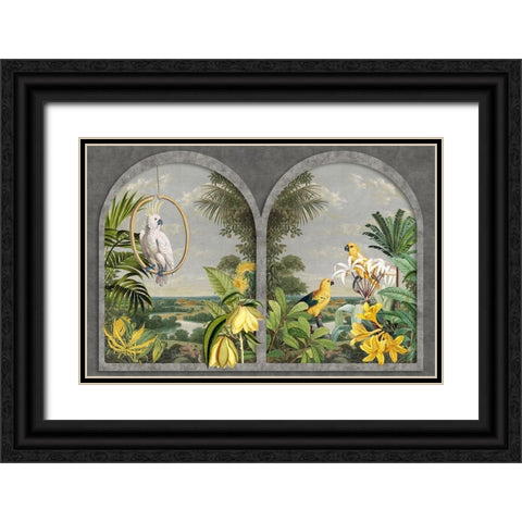 Window with Birds Black Ornate Wood Framed Art Print with Double Matting by Haase, Andrea