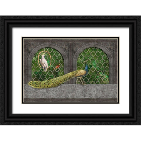 Peacocks Jungle Palace Black Ornate Wood Framed Art Print with Double Matting by Haase, Andrea