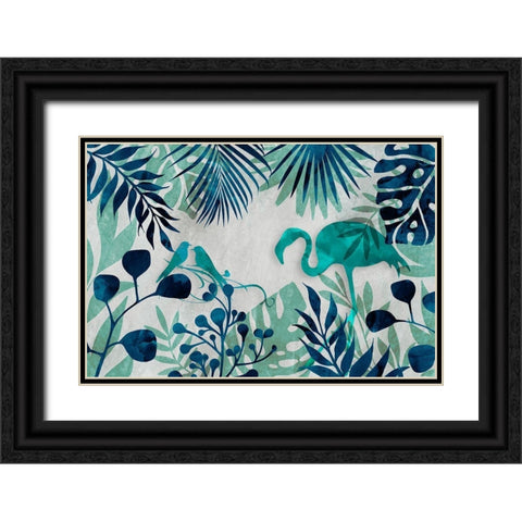 Flamingo Jungle II Black Ornate Wood Framed Art Print with Double Matting by Haase, Andrea
