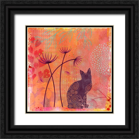 Felines Fantasy Garden Black Ornate Wood Framed Art Print with Double Matting by Haase, Andrea