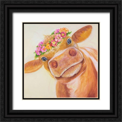 Zen Cow Black Ornate Wood Framed Art Print with Double Matting by Joy, Julie