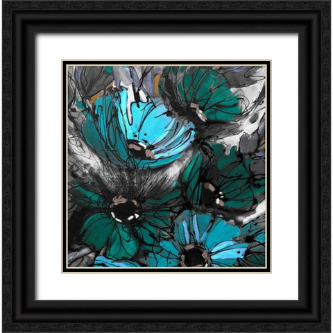Blue Poppies II Black Ornate Wood Framed Art Print with Double Matting by Eaton, Winnie