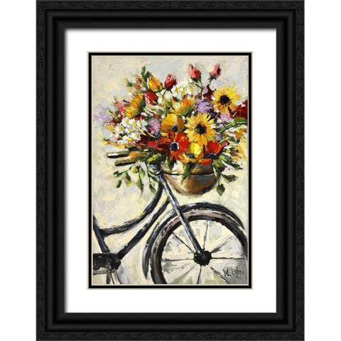 Flower Bicycle  Black Ornate Wood Framed Art Print with Double Matting by Eaton, Winnie