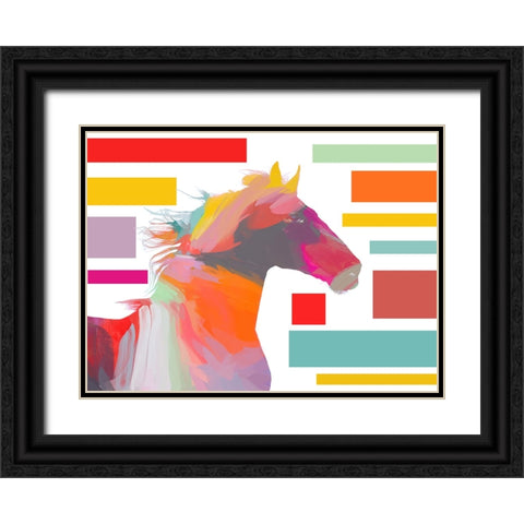 Orange Abstract Modern Horse Block Black Ornate Wood Framed Art Print with Double Matting by Orlov, Irena