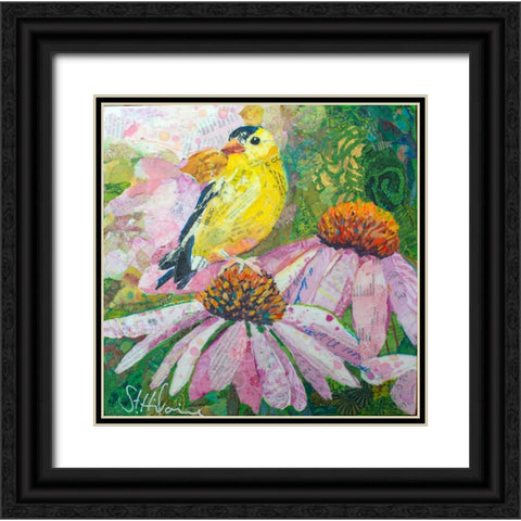 Finch on Coneflowers Black Ornate Wood Framed Art Print with Double Matting by St Hilaire, Elizabeth