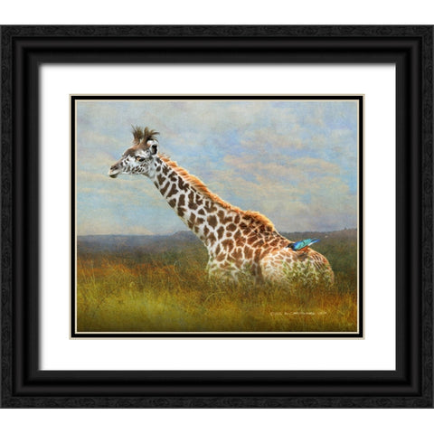 Giraffe and Starling Black Ornate Wood Framed Art Print with Double Matting by Vest, Christopher