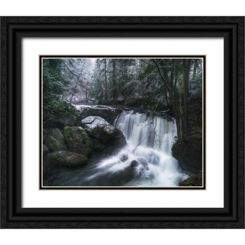 First Snow at the Falls Black Ornate Wood Framed Art Print with Double Matting by K. Papp, James