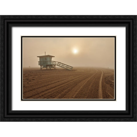 Fog on the beach - Santa Monica Black Ornate Wood Framed Art Print with Double Matting by Froyda, Martin