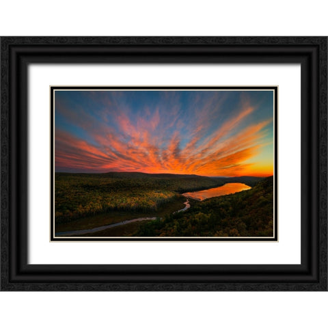 Sunset over Porcupine Mountains Black Ornate Wood Framed Art Print with Double Matting by Fan, John