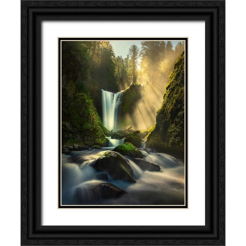 Misty Creek Falls Creek Black Ornate Wood Framed Art Print with Double Matting by P, Ruiqing
