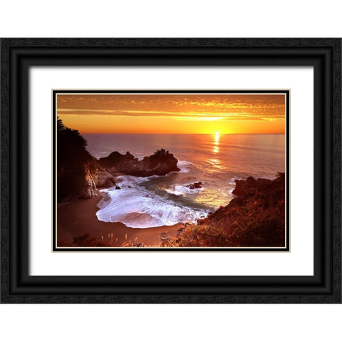McWAY FALLS AT SUNSET Black Ornate Wood Framed Art Print with Double Matting by Suradji, Surjanto