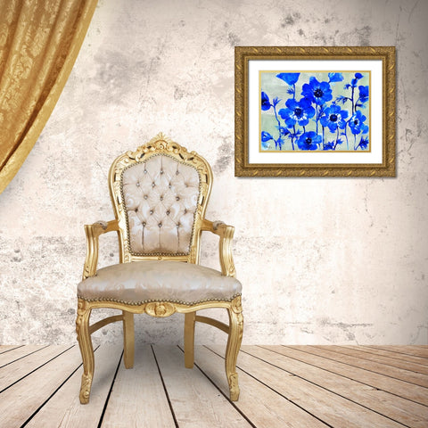Amalfi Anemones - Blue Gold Ornate Wood Framed Art Print with Double Matting by Brent, Paul