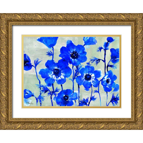 Amalfi Anemones - Blue Gold Ornate Wood Framed Art Print with Double Matting by Brent, Paul