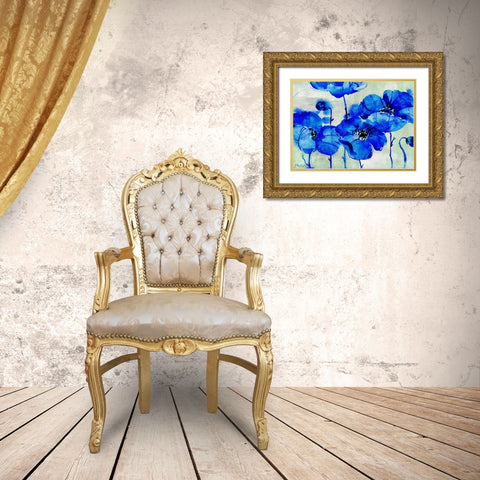 Amalfi Poppies - Blue Gold Ornate Wood Framed Art Print with Double Matting by Brent, Paul