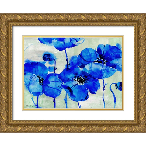 Amalfi Poppies - Blue Gold Ornate Wood Framed Art Print with Double Matting by Brent, Paul