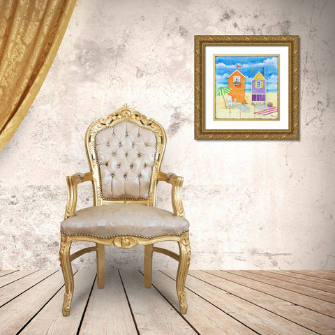 Beach Huts Square I Gold Ornate Wood Framed Art Print with Double Matting by Brent, Paul