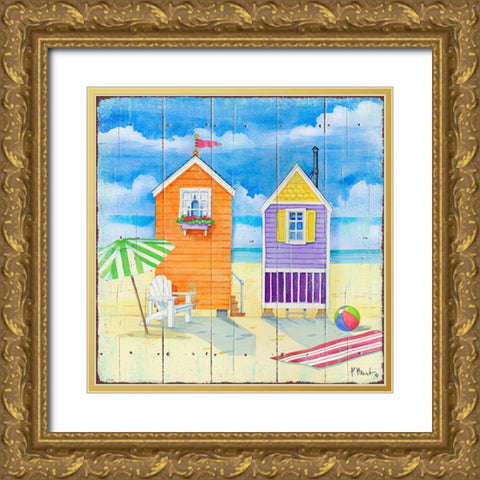 Beach Huts Square I Gold Ornate Wood Framed Art Print with Double Matting by Brent, Paul