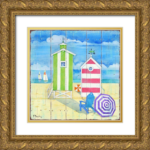 Beach Huts Square II Gold Ornate Wood Framed Art Print with Double Matting by Brent, Paul