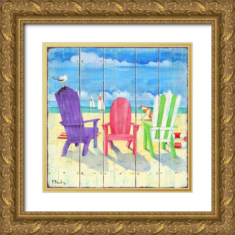Beach Chairs Square I Gold Ornate Wood Framed Art Print with Double Matting by Brent, Paul
