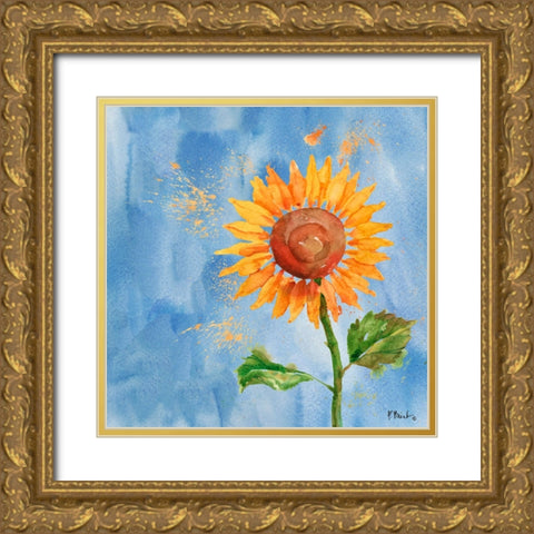 Arianna Sunflowers III - Sky Blue Gold Ornate Wood Framed Art Print with Double Matting by Brent, Paul