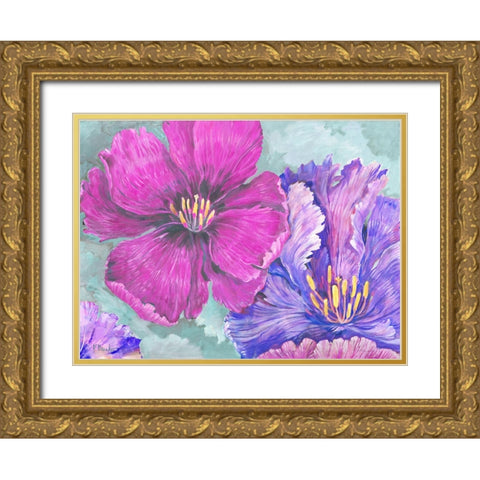 Floral Explosion - Bright Gold Ornate Wood Framed Art Print with Double Matting by Brent, Paul