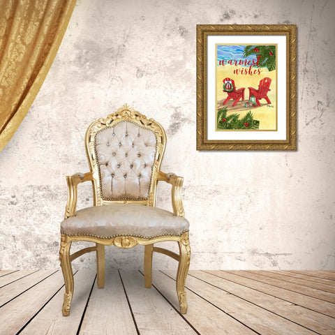 Holiday Adirondack Chairs - Vertical Gold Ornate Wood Framed Art Print with Double Matting by Brent, Paul