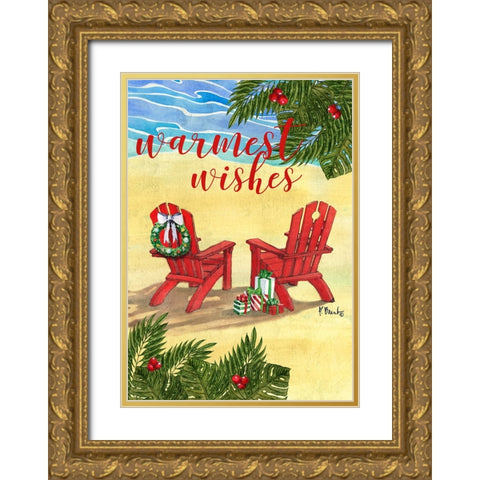 Holiday Adirondack Chairs - Vertical Gold Ornate Wood Framed Art Print with Double Matting by Brent, Paul