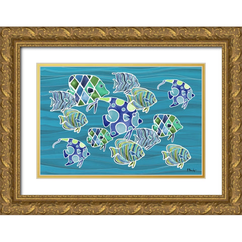 Tahiti Blues - Horizontal - Azul Gold Ornate Wood Framed Art Print with Double Matting by Brent, Paul